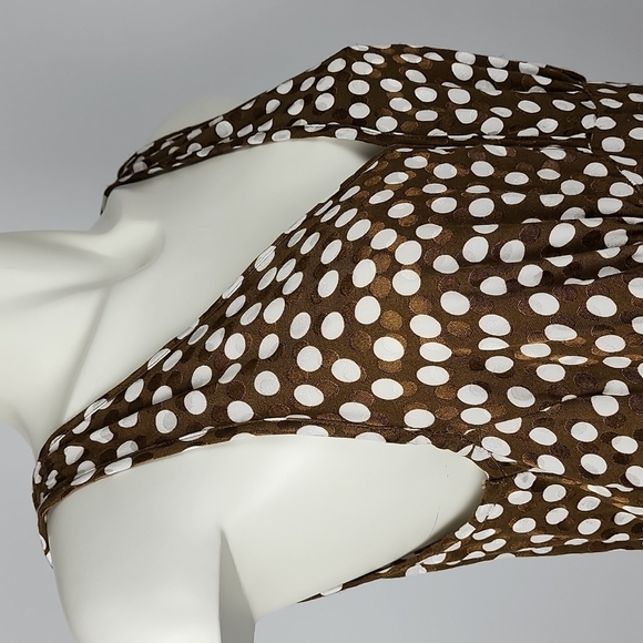 J. Crew Women's Jacquard Peplum Top Brown White Polka Dots Sleeveless Sz  10 - Picture 3 of 13